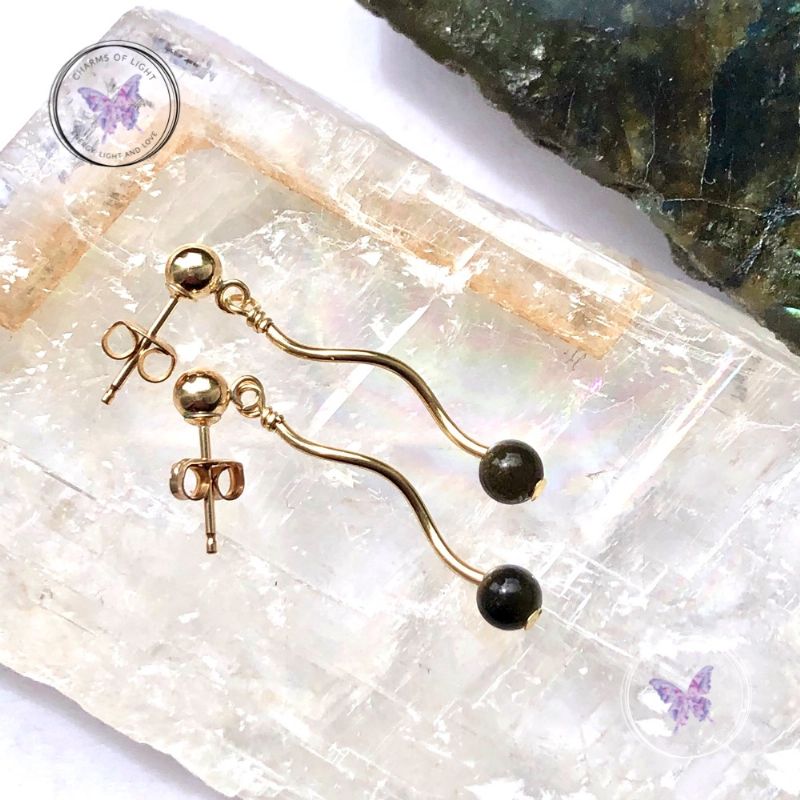 Golden Obsidian Gold Twirl Earrings